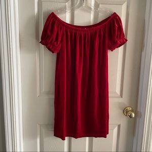 Red Velvet off the shoulder Dress
